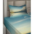 thumbnail image 3 of Ambesonne Coastal Fitted & Top Sheet Set with Sham, Sea Sunset Horizon, Teal Aqua Blue, 3 of 5