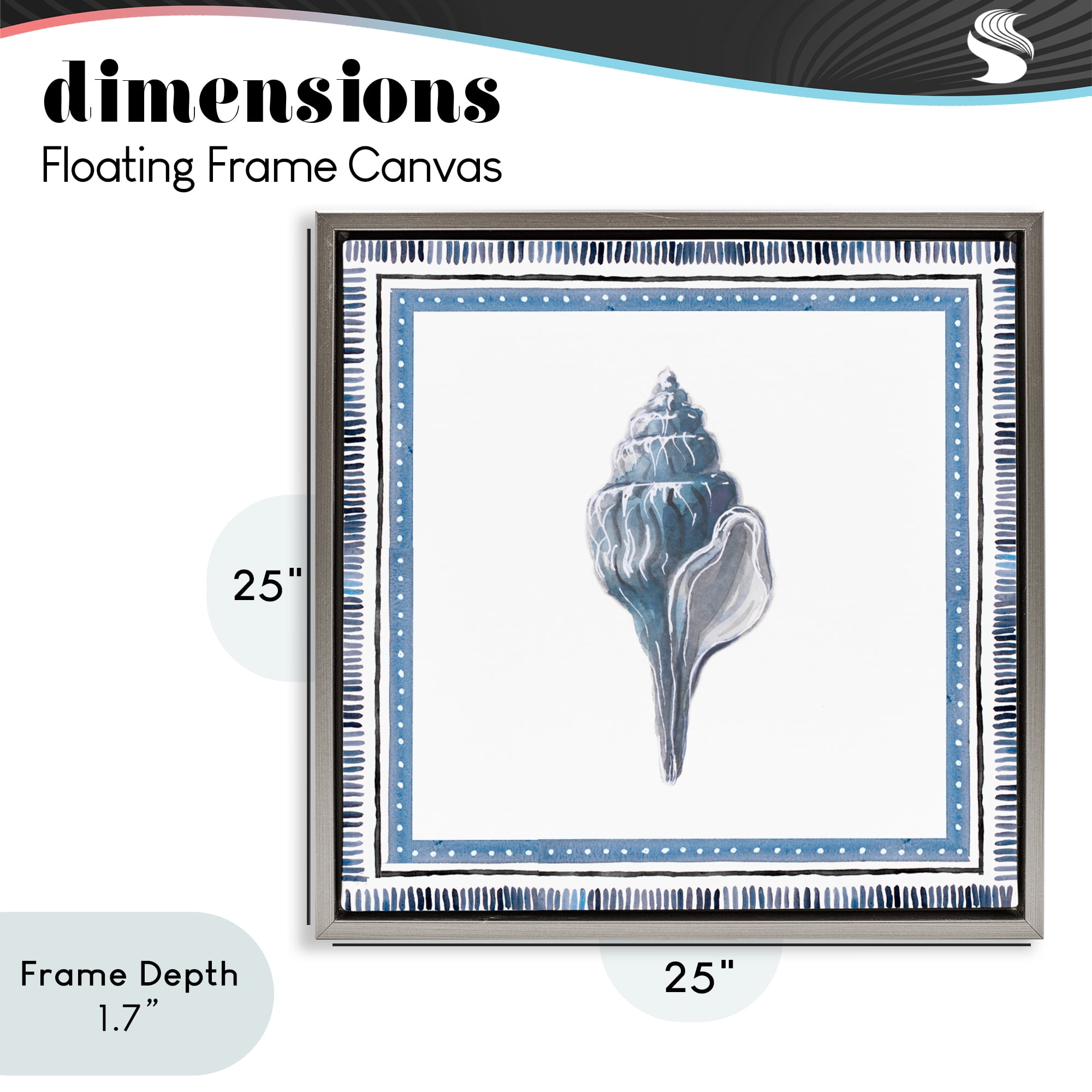 Stupell Industries Soft Blue Conch Shell Gray Framed Floater Canvas Wall Art, design by Lanie Loreth