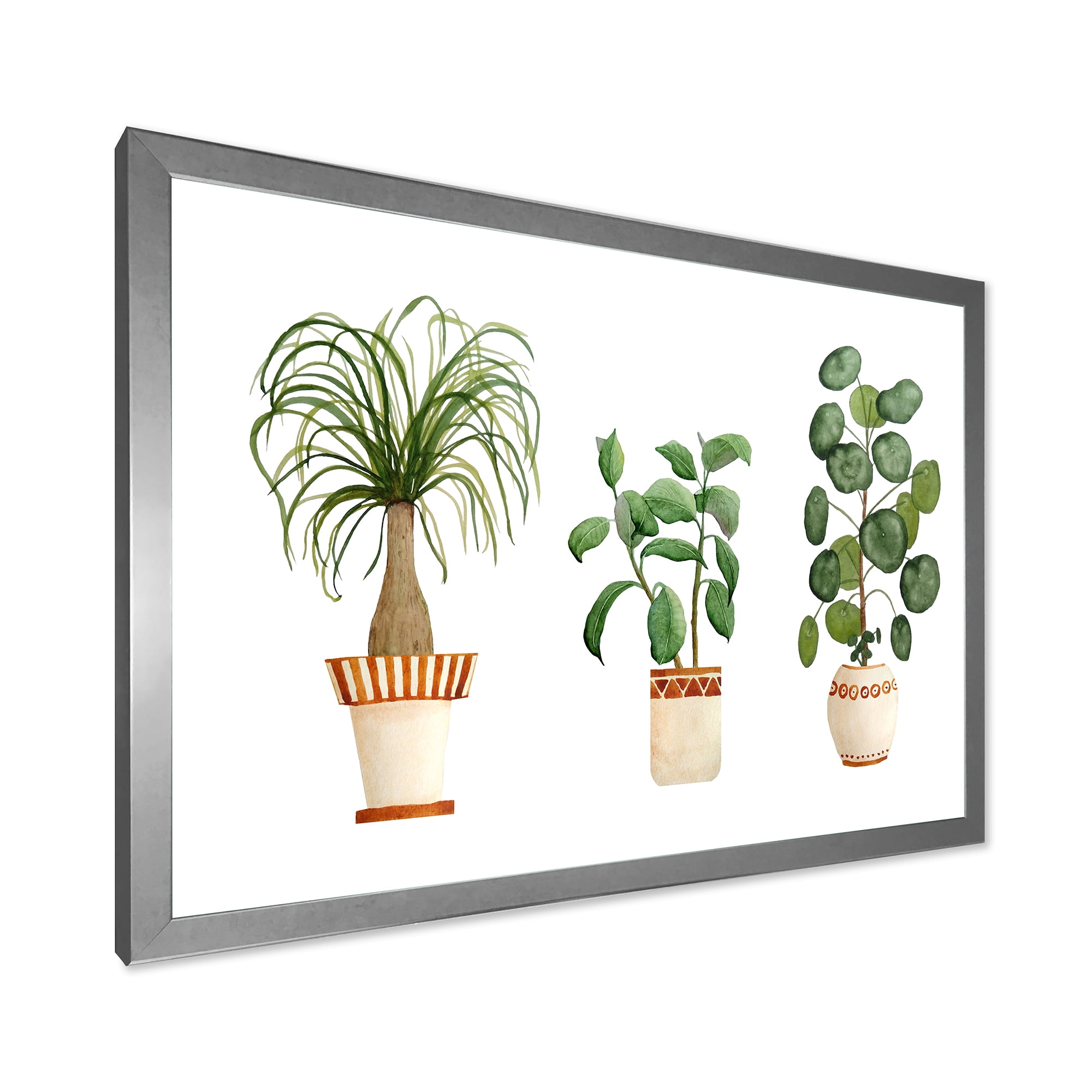 Designart 'Trio of House Plants Ficus Ponytail and Palm' Traditional Framed Art Print