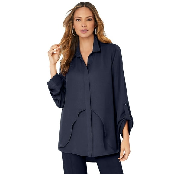 Roaman's Women's Plus Size Georgette Overlay Big Shirt