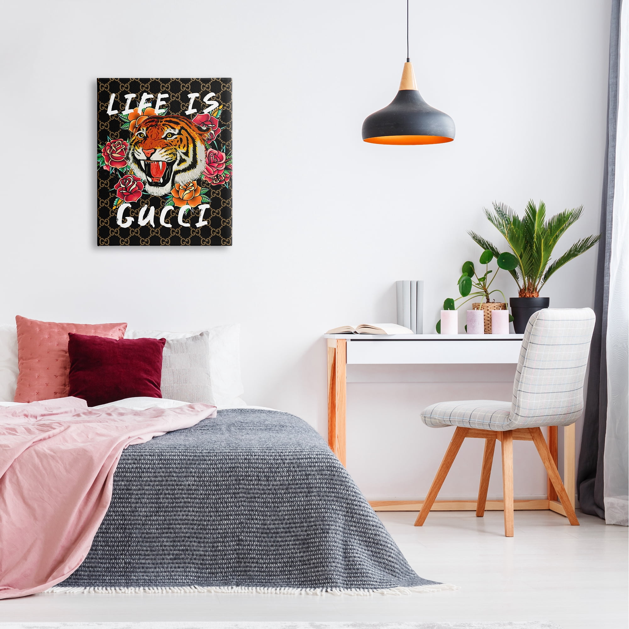 Stupell Industries Glam Tiger & Roses Animals & Insects Painting Gallery Wrapped Canvas Print Wall Art, 24 x 30
