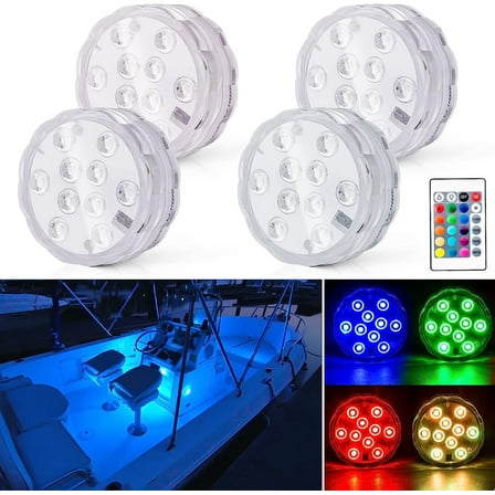 Boat Lights Wireless, Battery Powered Operated Marine Led Interior Light for Boat Deck Courtesy Light, for Fishing Pontoon Sailboat Kayak, Remote Control Multi Color Changing, RGB, 4PCS