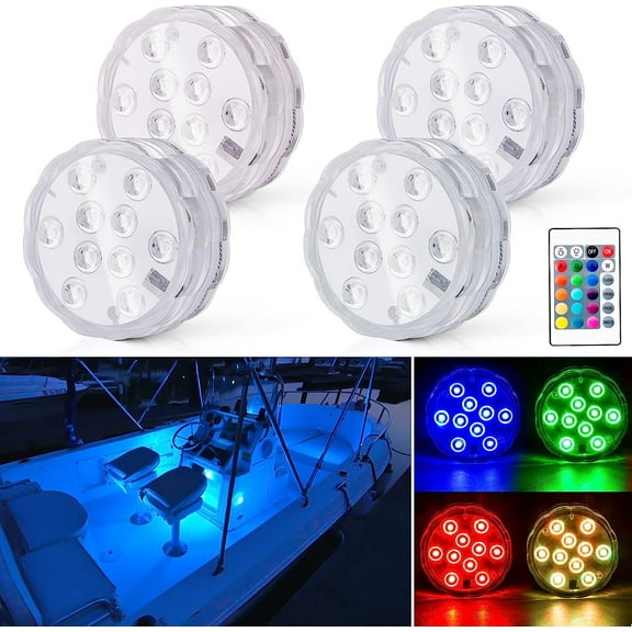 Boat Lights Wireless, Battery Powered Operated Marine Led Interior Light for Boat Deck Courtesy Light, for Fishing Pontoon Sailboat Kayak, Remote Control Multi Color Changing, RGB, 4PCS