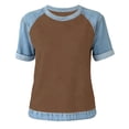 thumbnail image 4 of Sentmoon Haut en Jean T-Shirts pour Femmes Manches Courtes Col Rond Patchwork Coupe Régulière avec Imprimé Extensible Femme Hauts d'Été Décontractés pour Entraînement et Gym 3TG-5TG, 4 of 5