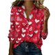 thumbnail image 1 of Camiseta de satén impresa del día de San Valentín de manga larga de las mujeres, botón para arriba suéter de solapa para invierno primavera, 1 of 8