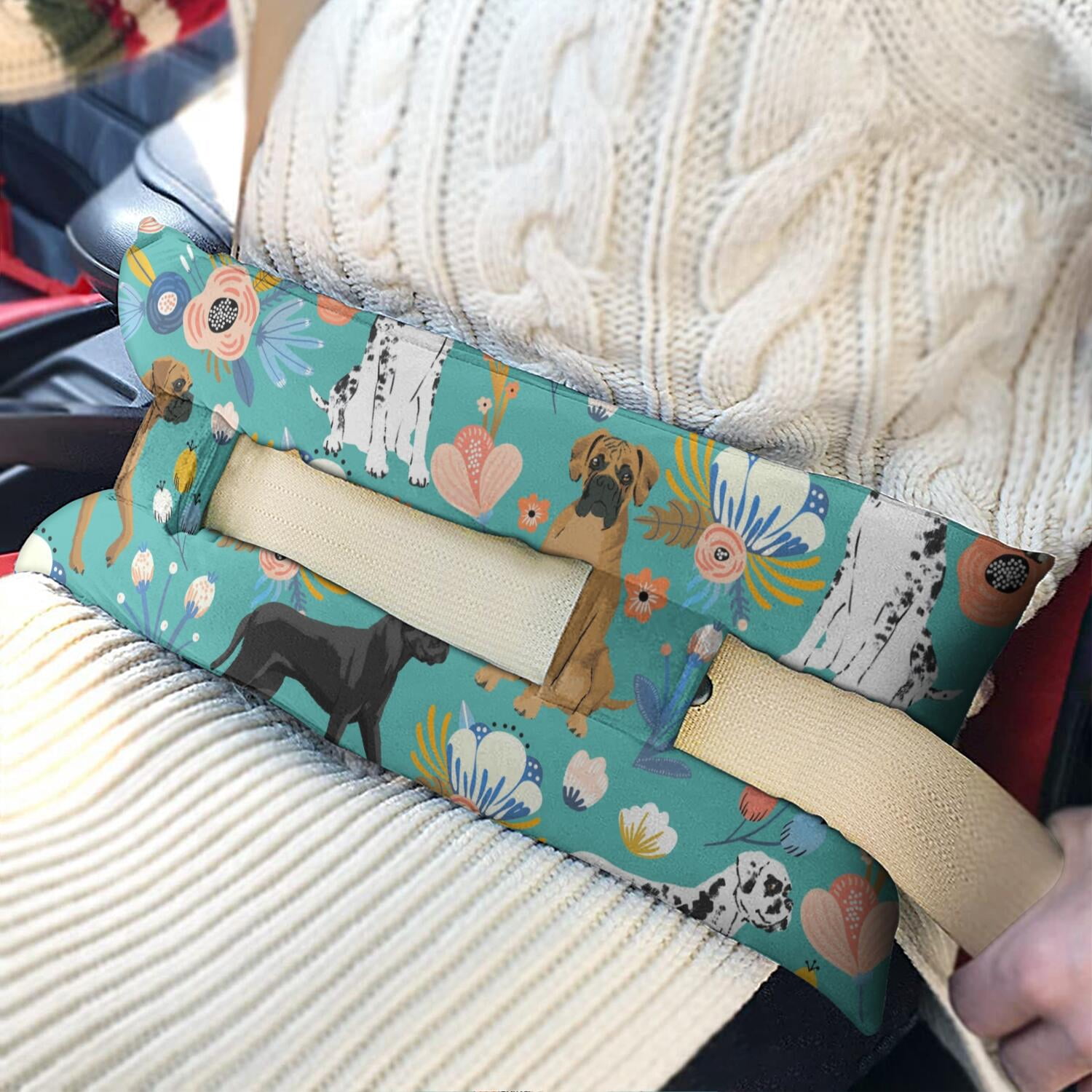 Whimsical Dog Print Mastectomy Pillow for Car - Post Surgery Seatbelt Cushion - Soft Pressure Relief Pad for Breast Surgery