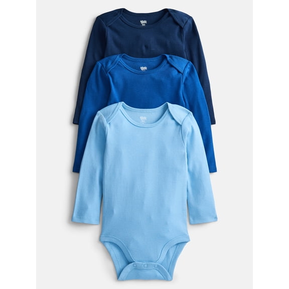 Wonder Nation Baby Boys' Solid Bodysuit with Long Sleeves, 3-Piece, Sizes 0M-24M
