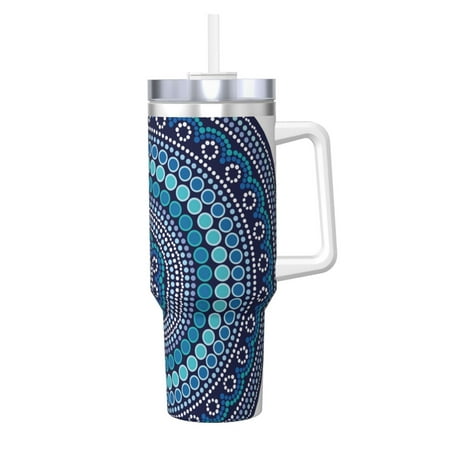 

Uemuo Dot Painting Print 40oz Ice Bully With Handle And Straw Stainless Steel Vacuum Insulated Cup And 2 In 1 Straw Lid Insulated Travel Tumbler