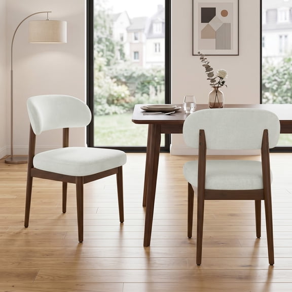 Hawsaiy Dining Chairs Set of 2, Upholstered Kitchen & Dining Room Chairs with Solid Wood Frame, Curved Back Side Chairs, Cream