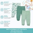 thumbnail image 2 of Spasilk Baby Boys' Cotton Pull on Footed Pants, Pack of 3, Green Dotted, 2 of 7