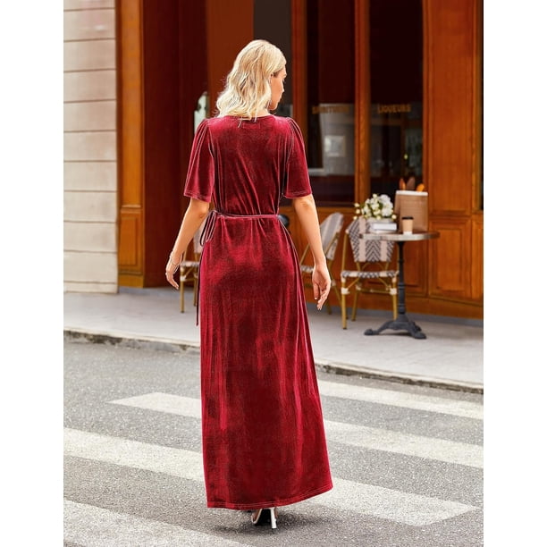 velour bridesmaid dresses Dark Green Velvet Round Neckline Dress main image 0