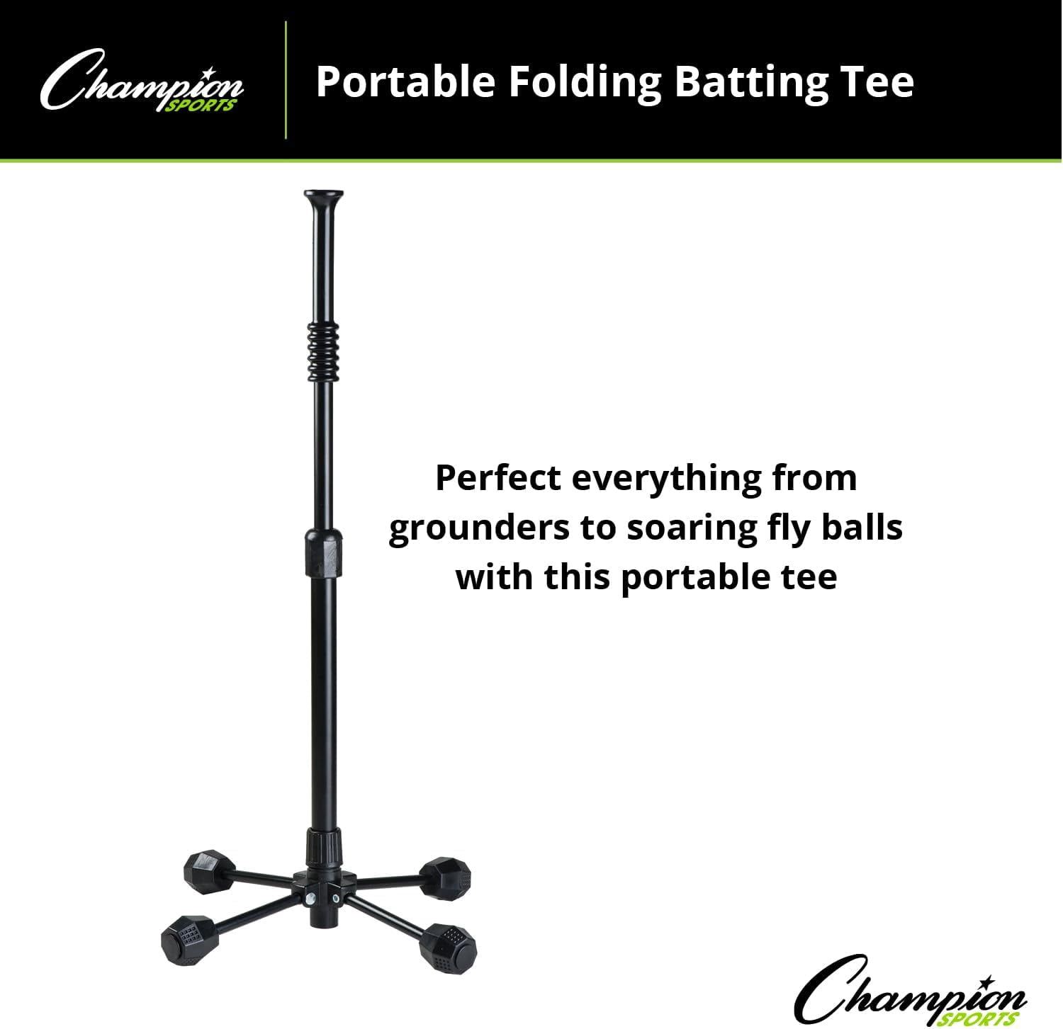 Champion Sports Portable Folding Batting Tee - Lightweight Adjustable Batting Tee Folds for Easy Storage