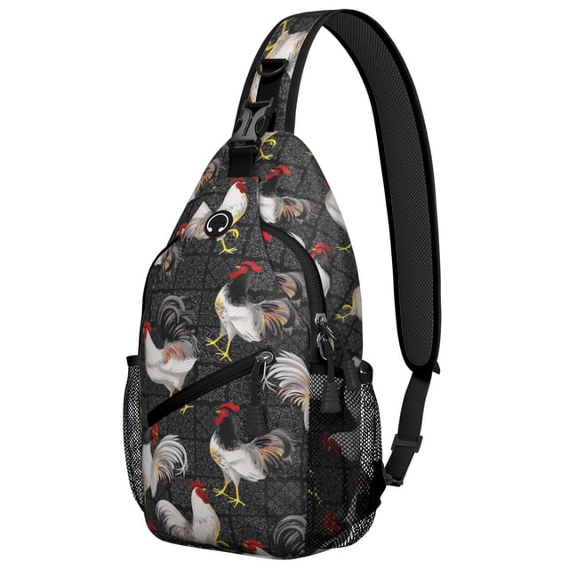 Cartoon Chicken Crossbody Sling Backpack, Cute Hen Chick Egg Pattern Lightweight Shoulder Bag for Farmhouse Rustic Travel Lovers