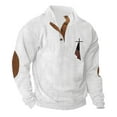 thumbnail image 2 of Men's Flag Print Stand Collar Quarter-Zip Sweatshirt, Casual Outdoor Button Placket Pullover Top, Spring Fall Patriotic Style,White,S, 2 of 9