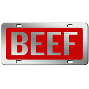 JASS GRAPHIX Red Beef License Plate Mirror Acrylic Car Tag - Available in Several Colors. Perfect for Cattle Farmers