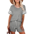 thumbnail image 1 of Ensemble de Pyjama à Rayures pour Femmes, Manches Courtes, Chemise de Nuit avec Shorts, 1 of 3