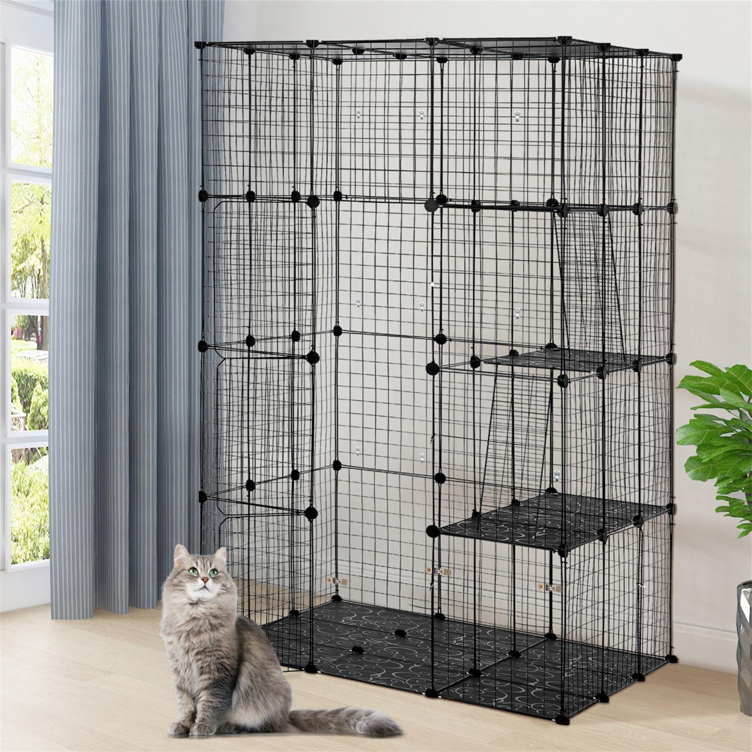 Pefilos 72 Inch 3-Tier Wire Cat Cage, Large DIY Cat Playpen with 3 ...