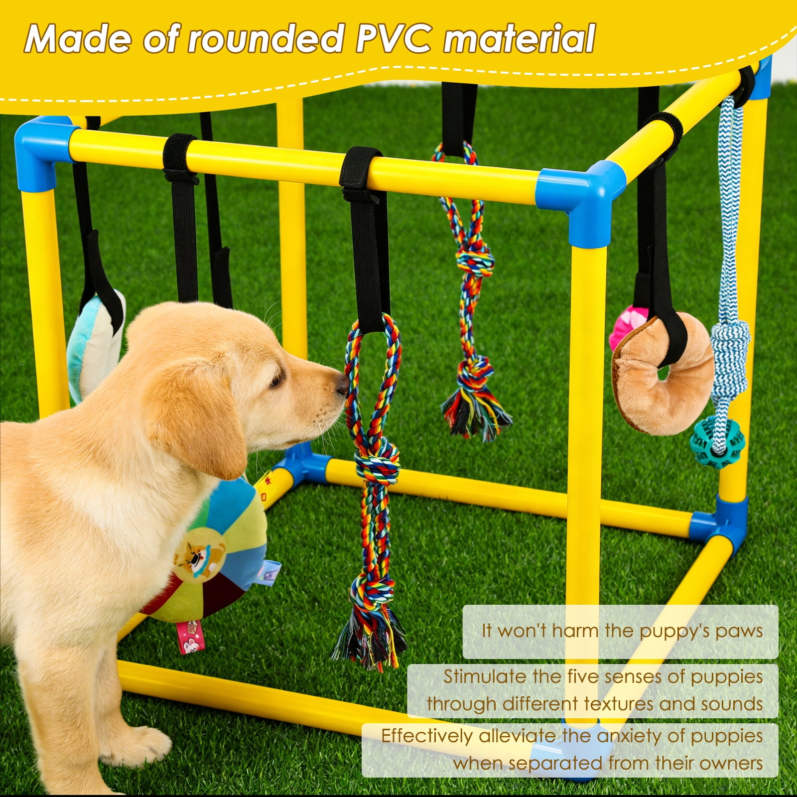 Threns Puppy Play Gym with 8 Hanging Toys,Removable Dog Enrichment Playground,Interactive Indoor Training Activity Center for Small Dogs