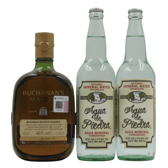 Whisky Buchanan's Master Blended Scotch 1 Lt + 2 Aguas Minerales Agua de Piedra 650 ml