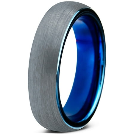 4 Mm Round Ring - Tungsten Wedding Band Ring 4mm for Men Women Comfort Fit Blue Round Domed Brushed Lifetime Guarantee