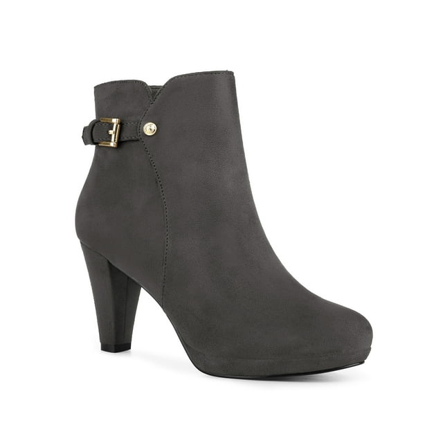 Unique Bargains Women's Platform Chunky Heel Ankle Boots Grey (Size 9)