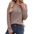 thumbnail image 2 of Women'S Henley Shirts Long Sleeve V Neck Ribbed Button Down Knit Sweater Fitted Tops Khaki L, 2 of 10