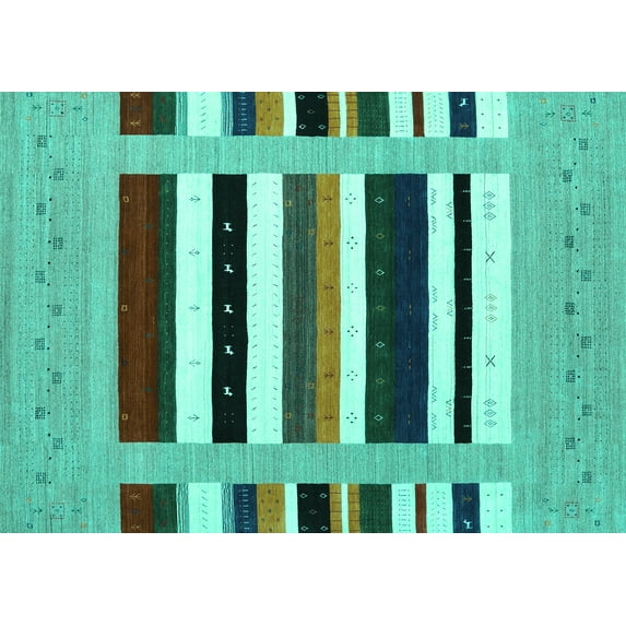 Ahgly Company Machine Washable Indoor Rectangle Abstract Turquoise Blue Contemporary Area Rugs, 3' x 5'