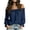 Navy, variant on Women's One Shouder Tops Long Sleeve Ruffled Solid Chiffon Puff Cuffs Elegant Casual Blouse