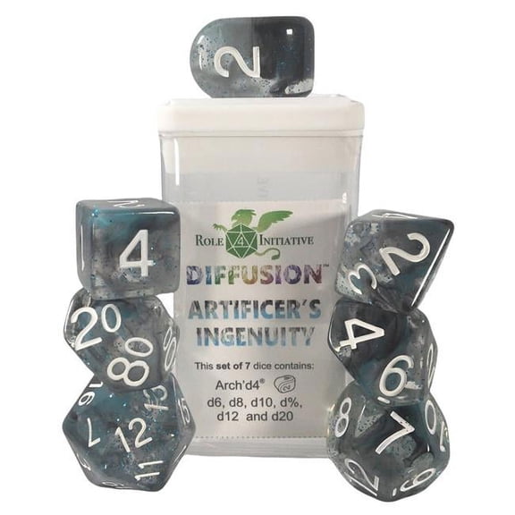 Role 4 Initiative R4I50541-7C Diffusion Dice, Artificers Ingenuity & White - Set of 7