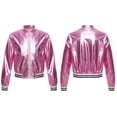 thumbnail image 5 of Sholeno Kids Girls Shiny Metallic Long Sleeve Bomber Jacket Coat Hip Hop Dance Top Motorcycle Pink 10, 5 of 9