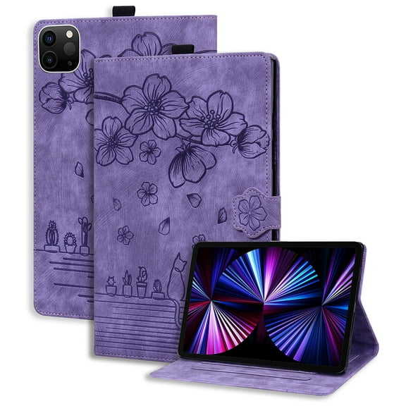 Allytechgroup Premium iPad Air 11 Case 2024 - Stylish Sakura Embossed Shockproof Tablet Case Cover for Apple iPad Air 11 Inch 2024 with Auto Sleep/Wake, Flip Cover, Stand & Pencil Holder, Purple