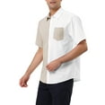 thumbnail image 4 of Unique Bargains Men's Button Down Short Sleeve Summer Cotton Patchwork Shirts L White Khaki, 4 of 6