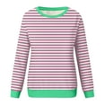 thumbnail image 4 of Oalirro Cute Long Sleeve Tops for Women Striped Print Round Neck Woman Crop Tops Fall and Winter Pink Shirt, 4 of 5
