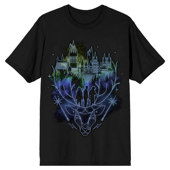 Harry Potter Hogwarts Patronus Line Art Men's Black T-shirt-Medium