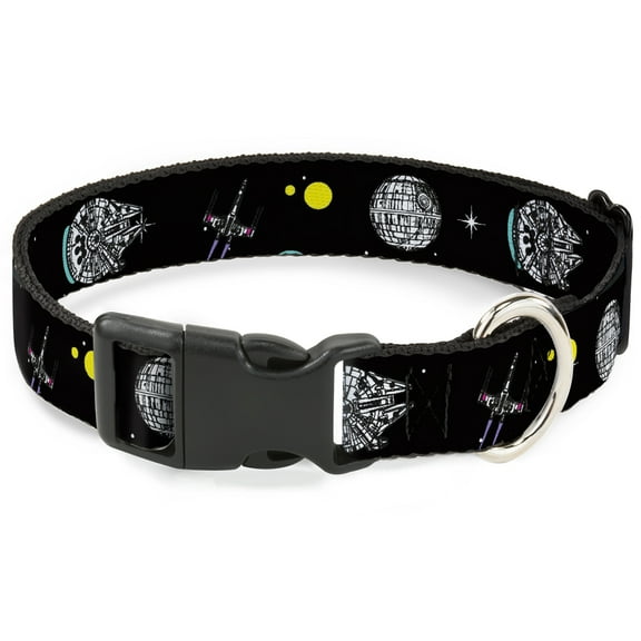 Star Wars Pet Collar, Dog Collar Plastic Buckle, Star Wars Death Star Millennium Falconand XWing Fighter, 7 to 8.5 Inches 0.5 Inch Wide