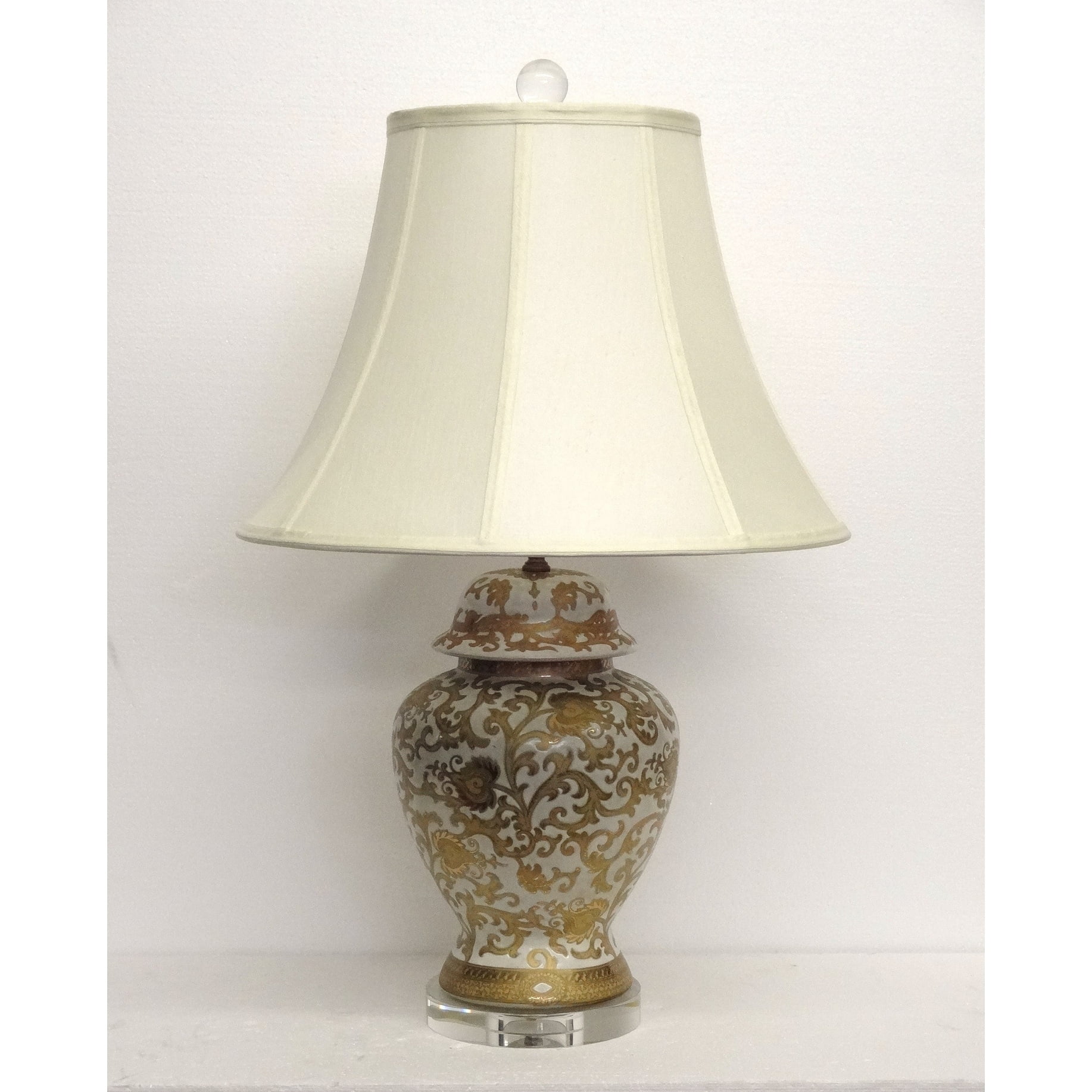 Porcelain White And Gold Scroll Table Lamp W Crystal Base Com Porcelain White And Gold Scroll Table Lamp W Crystal Base