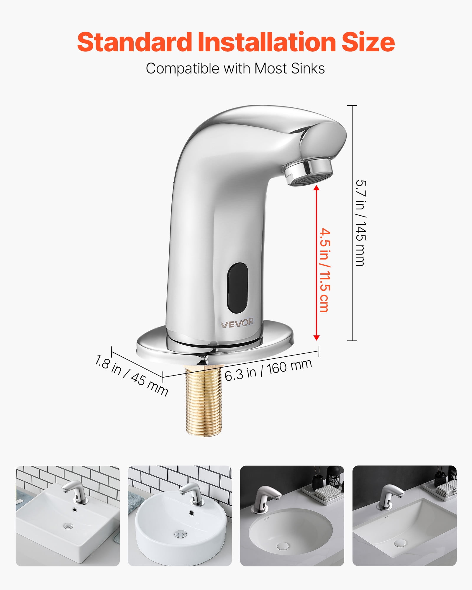 VEVOR Touchless Bathroom Sink Faucet, Automatic Motion Sensor Restroom Toilet Faucet Cold Water with Hole Cover Plate, Battery Operated for 9/16 in Pipe Commercial Lavatory,Chrome Plated Silver G112M