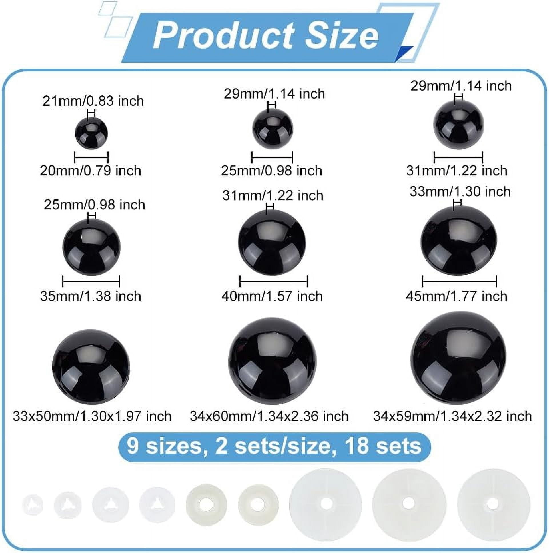 18Pcs 9 Styles Black Safety Eyes for Amigurumi 20~60mm Resin Craft Eyes Black Craft Eyes Resin Crochet Safety Eyes Stuffed Crochet Eyes for DIY Crafts Teddy Bear DIY