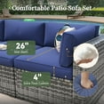thumbnail image 3 of Aoxun 8 Piece Patio Furniture Set with 44” Fire Pit Table Wicker Rattan Outdoor Sectional Sofa Set with Coffee Table and 4” Thickened Cushions, Blue (Waterproof Cover Included), 3 of 6