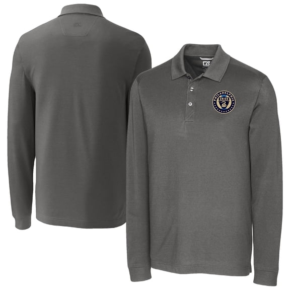 Men's-Cutter & Buck  Gray Philadelphia Union Big & Tall Advantage Eco Tri-Blend Pique Long Sleeve Polo