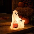 thumbnail image 3 of Halloween Cute Ghost Decor, Resin Ghost Lamp Figurine With Pumpkin Bucket for Spooky Halloween Tabletop Decor, 3 of 7