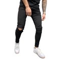 thumbnail image 3 of Kmbangi Men Solid Color Zipper Stretch Ripped Jeans with Pocket, Belt Loop, 3 of 8
