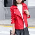 thumbnail image 6 of Fall Jacket for Girls PU Leather Motorcycle Jacket Notch Lapel Biker Jacket 3-16Y (Red 7-8 Years), 6 of 8