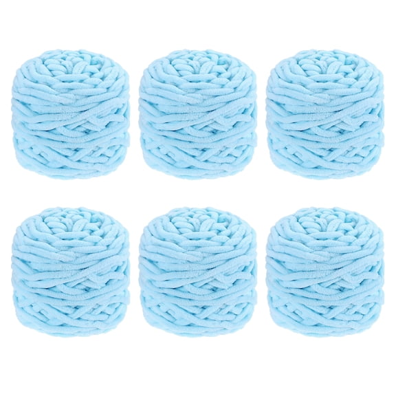Uxcell 6 Pcs Blanket Yarn, 49 Yards Fluffy Velvet Plush Bulky Thick Chenille Chunky Yarn for Soft Velvet Blanket Shawl Scarf Crochet Hand Knitted Crafts, Light Blue