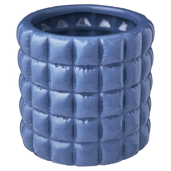 Mainstays Nova 6.25 Inch Round Blue Ceramic Planter with Quilt Pattern