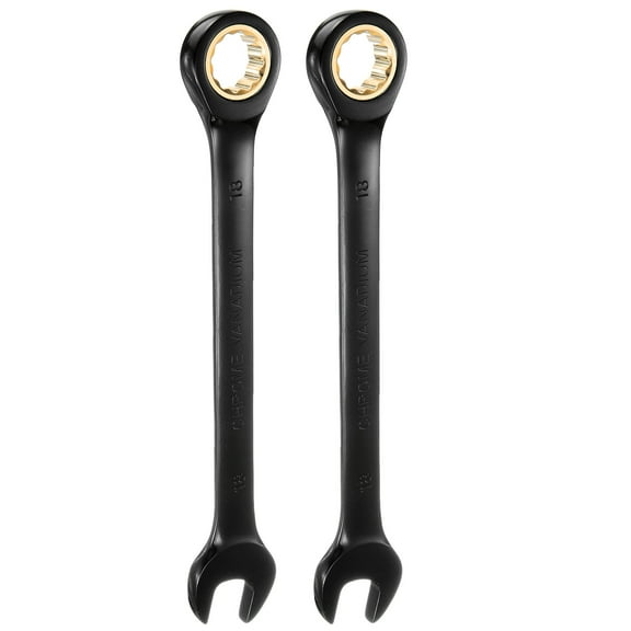 Uxcell 2Pcs Ratcheting Wrench 18mm Metric Open End Wrench 72-Teeth CR-V Steel 12 Point Nickel Plated Combination Ratchet Wrench