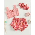 thumbnail image 3 of xiaxaixu Infant Baby Girls Clothes Set Solid Color Ribbed Bowknot Sling Tank Tops Floral Print Shorts Headband 3Pcs Set, 3 of 8