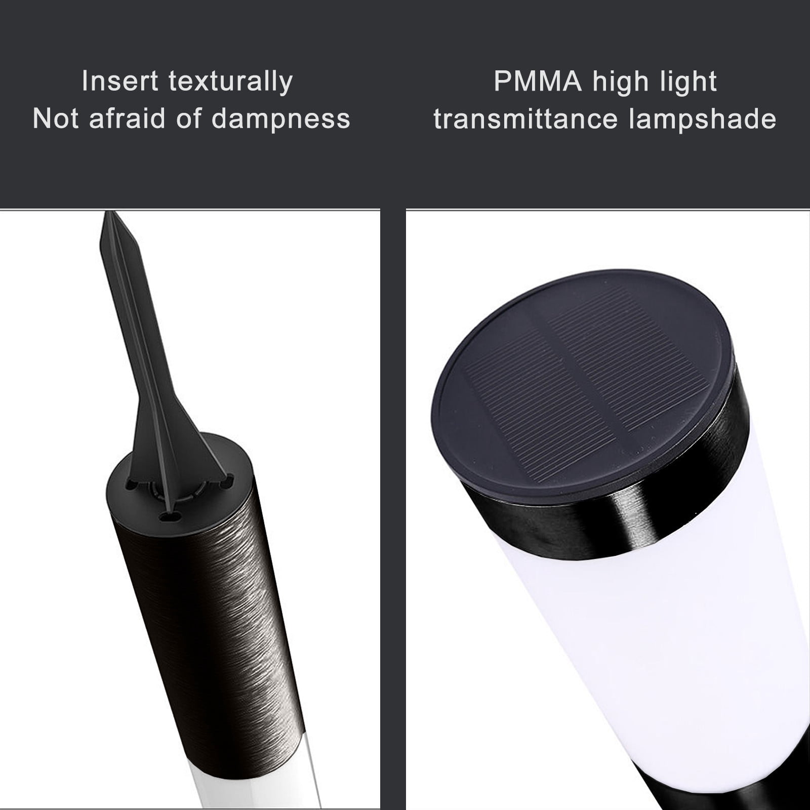 Solar LED Ground Light Outdoor Garden Lamp Round Floor Light 40cm Black Plastic Waterproof Automatic Dusk to Dawn 1 Pack