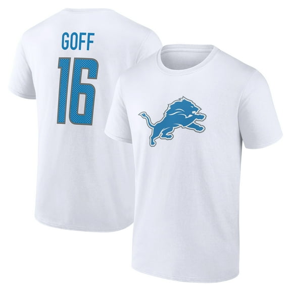 Men's Jared Goff White Detroit Lions Icon Player Name & Number T-Shirt