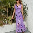 thumbnail image 6 of Purple Butterfly Dandelion Womens Night Club Maxi Dress V Neck Sleeveless Bohemia Long Dresses, 6 of 9